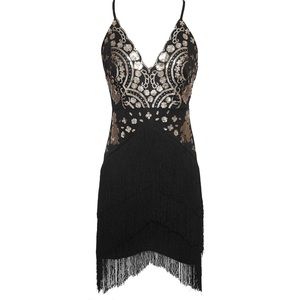 Vintage Gatsby Flapper Gold Sequin Tassel Dress